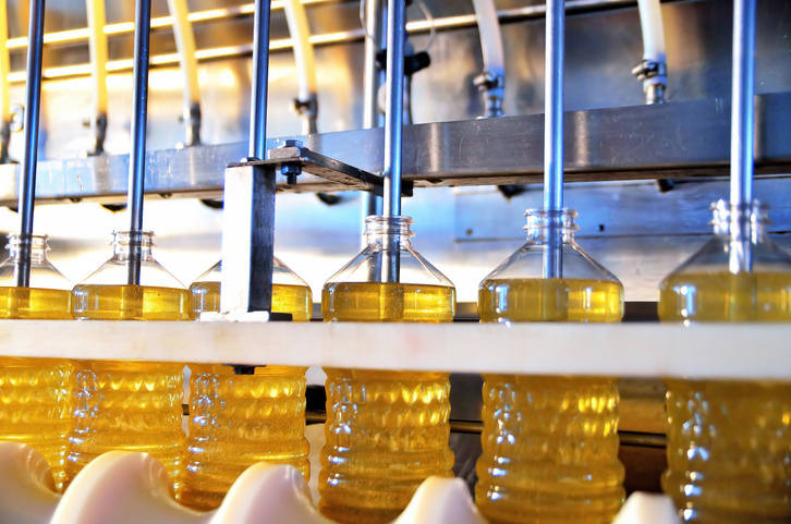 Sunflower oil Factory line of production and filling of refined oil from sunflower seeds